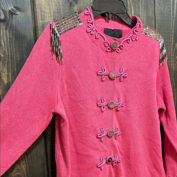 NWT Vtg Michael Simon Sweater M Ringmaster Rare Sample Sequin Beaded Pink Boho - Picture 2 of 9